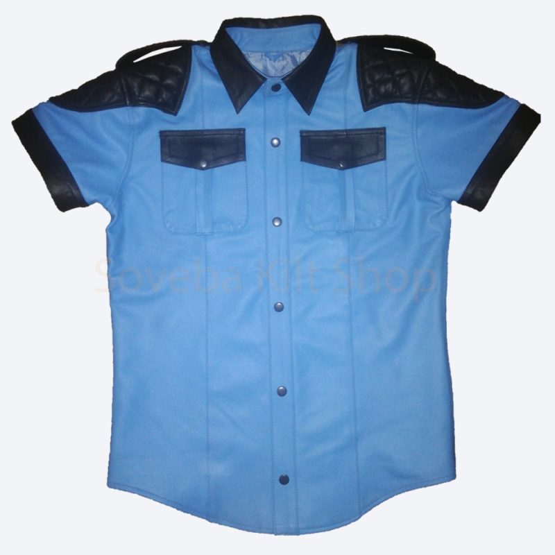 Bluf Gay Men Leather Shirt Blue And Black Gay Men Shirts