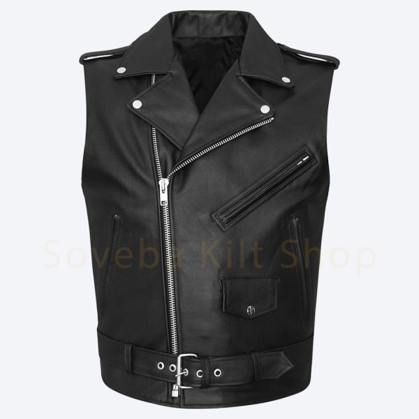 Leather Biker Vest Men’s Asymmetrical Zipper Vest Custom Made