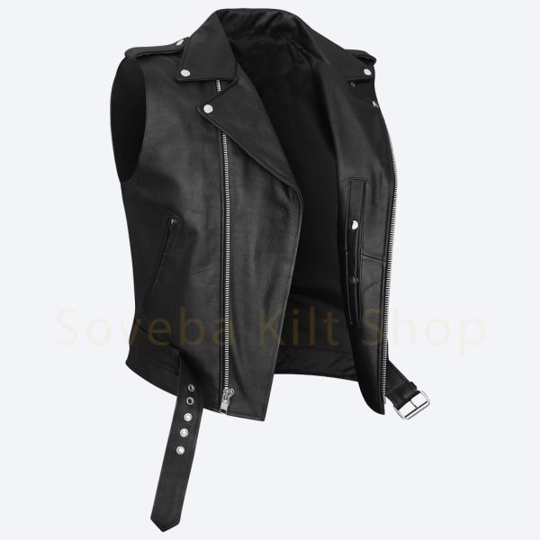 Leather Biker Vest Men’s Asymmetrical Zipper Vest Custom Made - Image 2