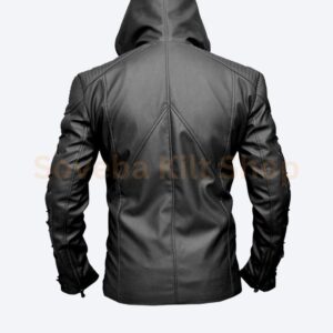 Black Hooded Leather cosplay Jacket men