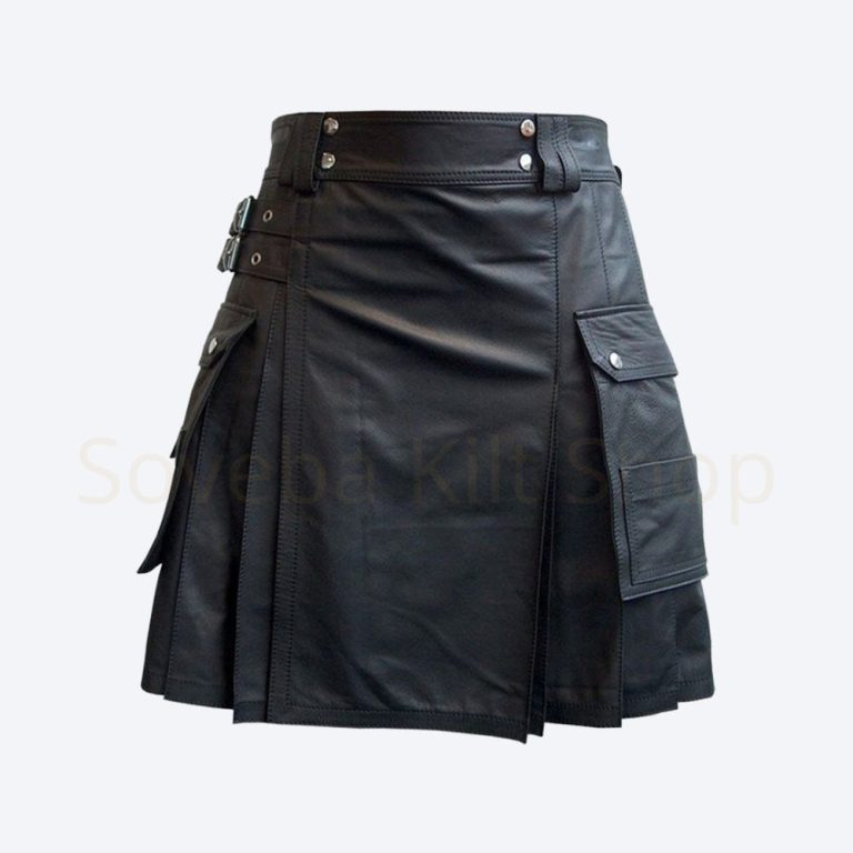 Black Leather Utility Kilt - Mens Leather Utility Kilt - Soveba Kilt Shop