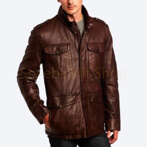 Brown Leather Car coat