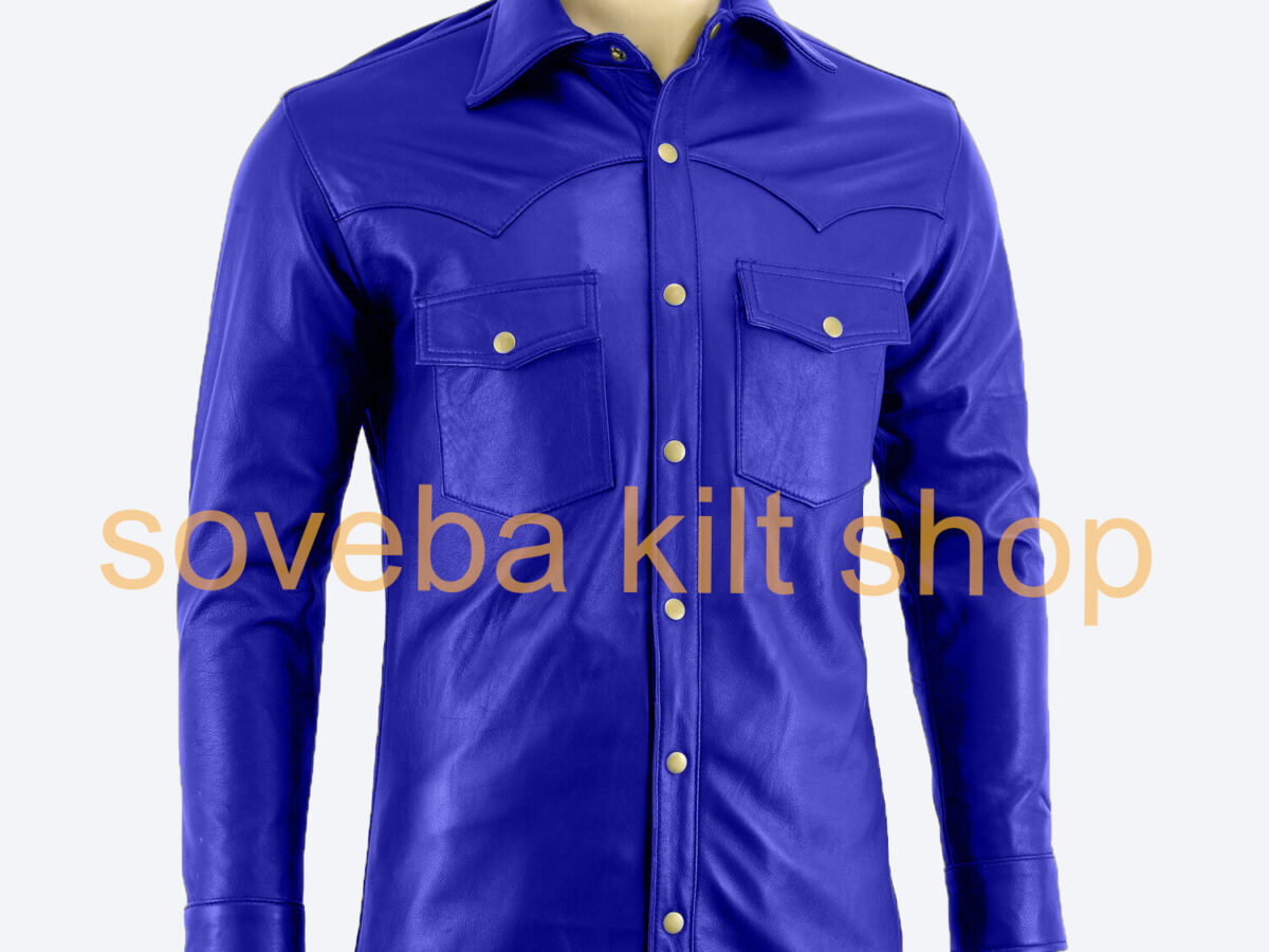 Blue hotsell leather shirt