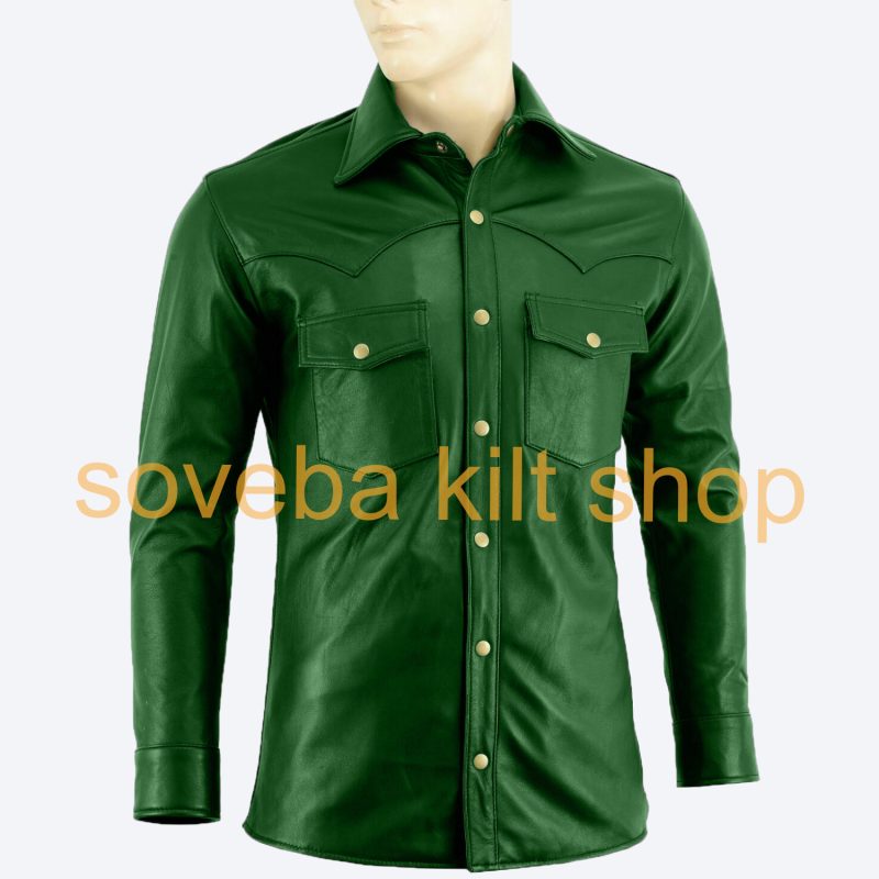 Mens Green Sleeveles Leather Shirt - Buy Cheap Sleevesless Shirts