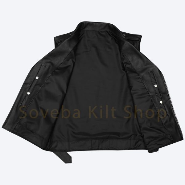 Leather Biker Vest Men’s Asymmetrical Zipper Vest Custom Made - Image 4