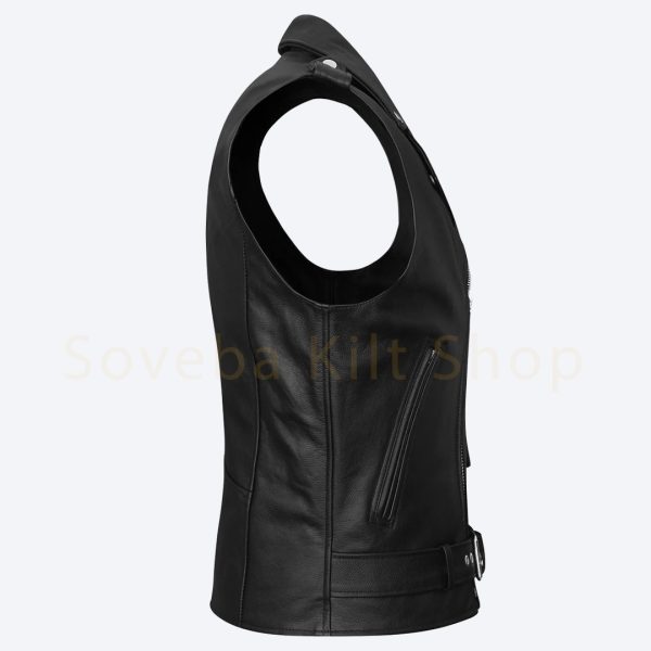 Leather Biker Vest Men’s Asymmetrical Zipper Vest Custom Made - Image 5