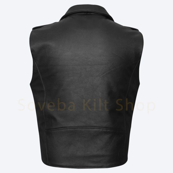 Leather Biker Vest Men’s Asymmetrical Zipper Vest Custom Made - Image 3