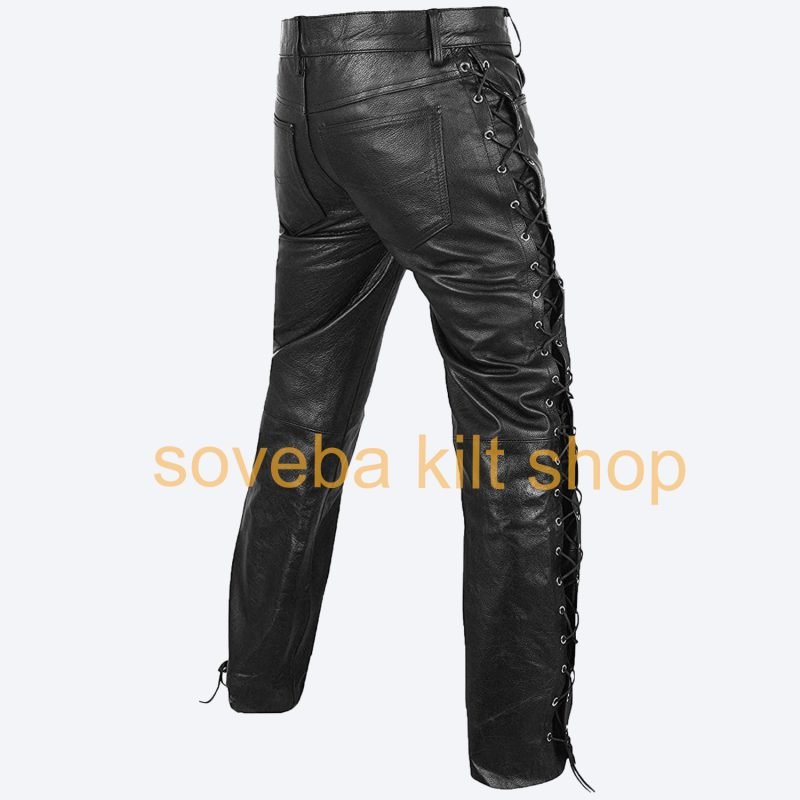 Black Leather Lace Up Pant Mens Leather Pant With Lace