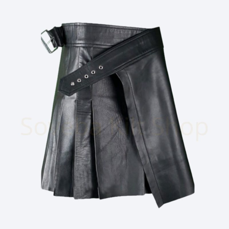 Stylish Black Leather Kilt For Men's - Soveba Kilt Shop