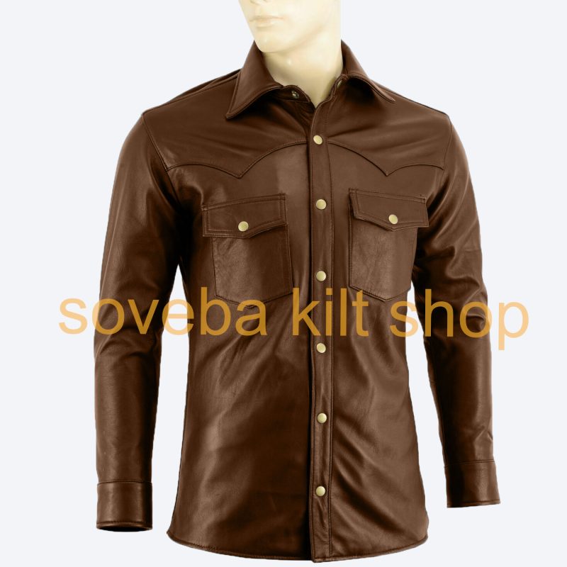Brown Leather Shirt Mens Custom Made Leather Shirt