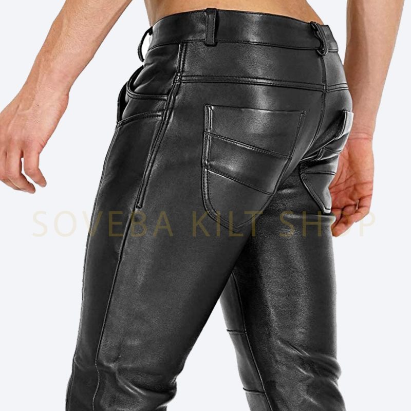 Leather Black Jeans Men Fashion Customized Handmade