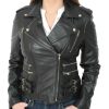 Women motorcycle Leather Jacket Black