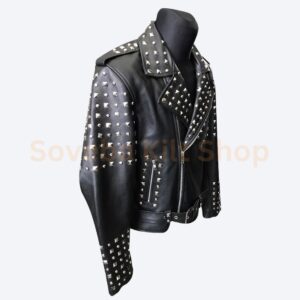 leather jacket with stud details