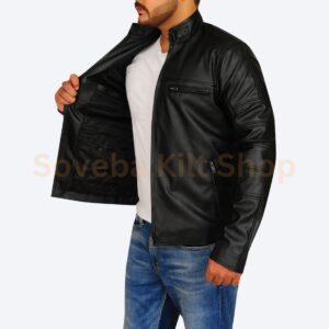 simple style black leather jacket