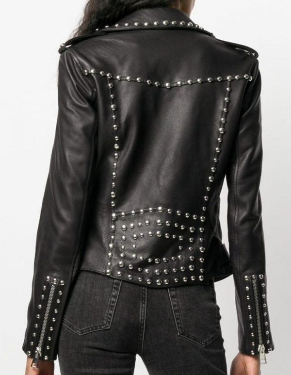 women studded leather jacket
