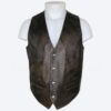 Black Leather Distressed Cowboy Vest