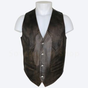 Black Leather Distressed Cowboy Vest
