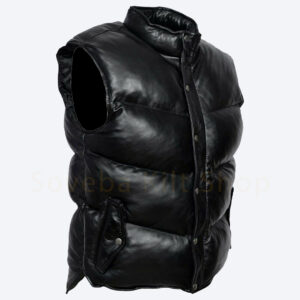 Black leather puffer vest
