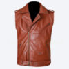 brown leather motorcycle vest