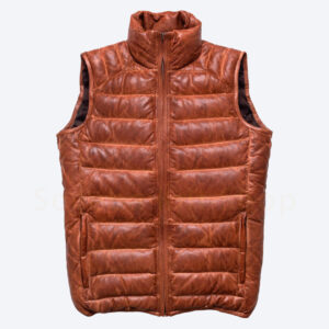 brown puffer vest leathe waistcoat