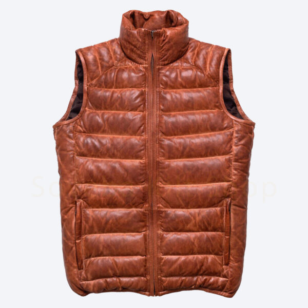 brown puffer vest leathe waistcoat