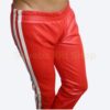 red leather trouser with white stripes