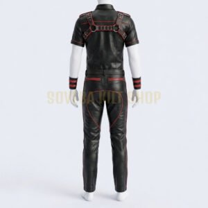 Alternative view of Premium Black Leather Gay Fetish Gear Suit with Striking Red Accents