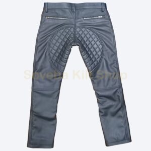 Men Quilted Padded Leather Pant