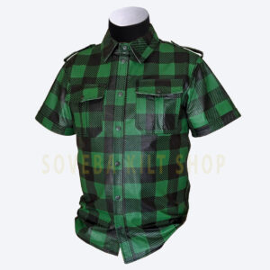 Green Plaid Bluf Leather Shirt