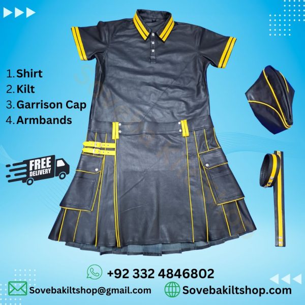 Scottish Kilt Uniform Leather Kilt Shirt Garrison Cap And Armbands