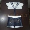 gay leather genuine top shirt and shorts set