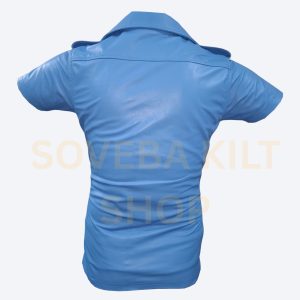 gay leather sky blue shirt