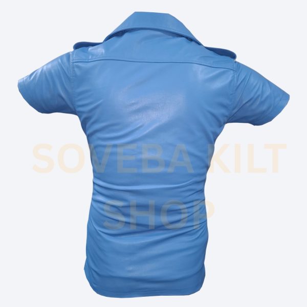 gay leather sky blue shirt
