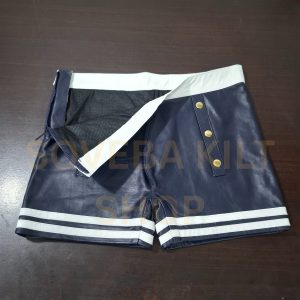 genuine leather blue shorts