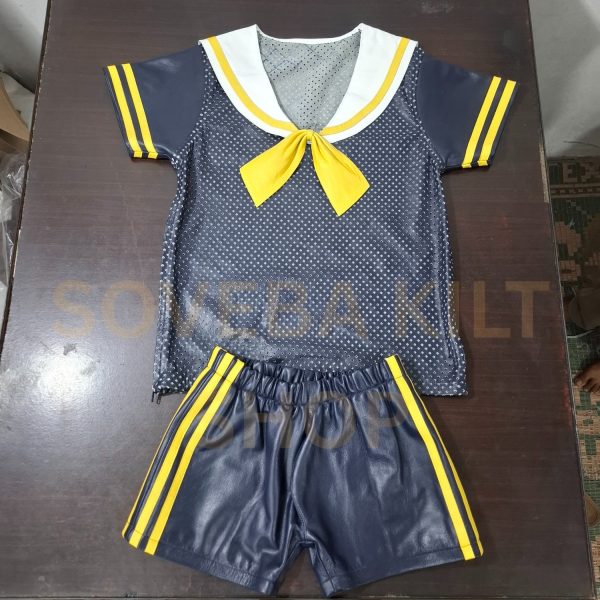 Gay Sailor Costume for Men | Real Leather Mesh Shirt, Shorts And Neckerchief / Tie - Image 2