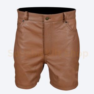 Brown Leather Jeans Short For Men
