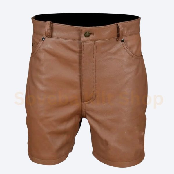 Brown Leather Jeans Short For Men