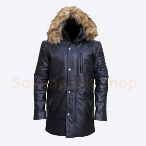 Faux Fur Hooded Leather Coat Men