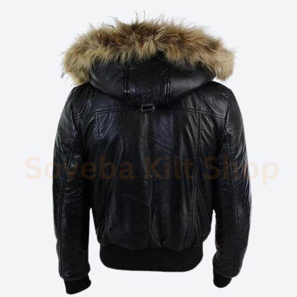 Faux Fur Hooded Leather Jacket Men - Image 2