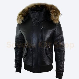 Faux Fur Hooded Leather Jacket Men