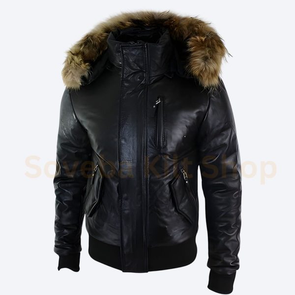 Faux Fur Hooded Leather Jacket Men