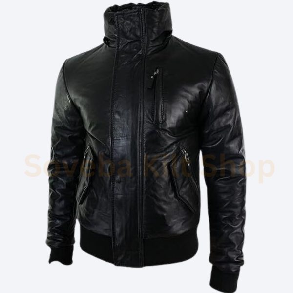 Faux Fur Hooded Leather Jacket Men - Image 4