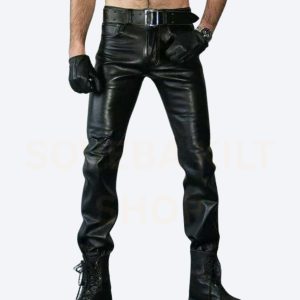 Leather Jeans Pant Men
