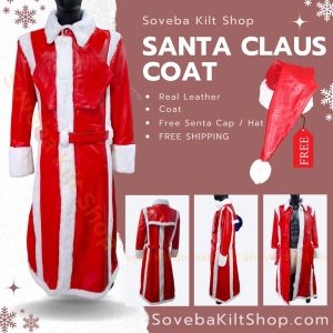 Men’s Santa Claus Coat with Hat – Adult Santa Costume Outerwear Set