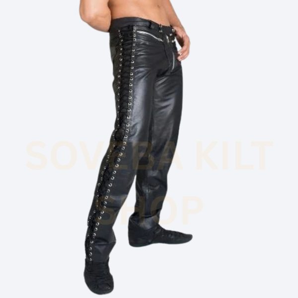 laceup leather pant black