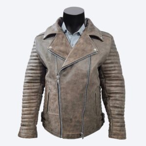 Men’s Distressed Brown Leather Biker Jacket – Pull Up Jacket