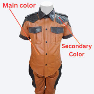 Alternative view of Leather Fetish Uniform Set for Men – Tan Brown & Black Gay Leather Shirt and Pants