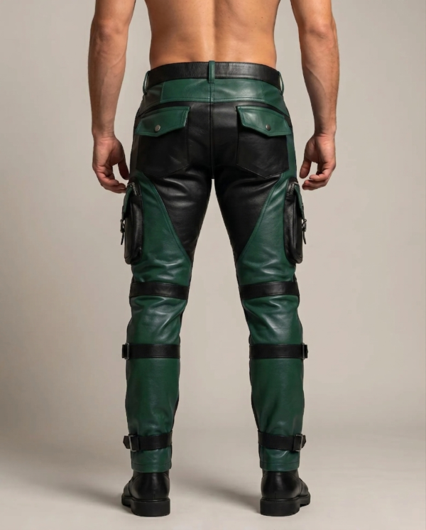 Men's Red & Black Tactical Leather Cargo Pants – Gothic Cyberpunk Steampunk Biker Trousers, - Image 6