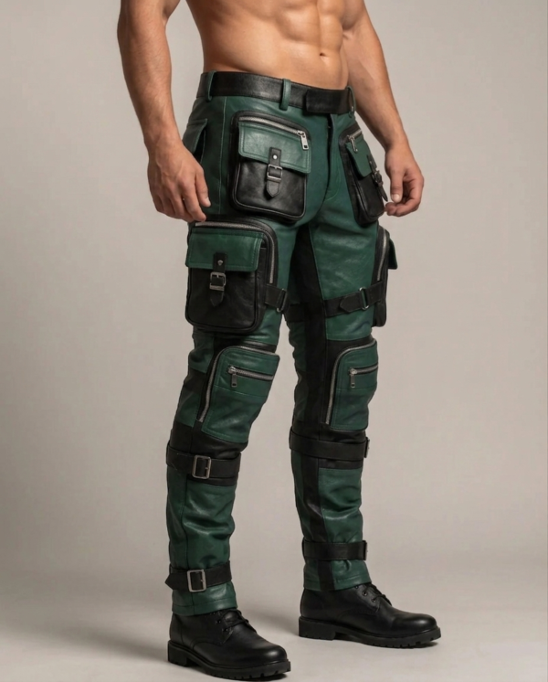 Men's Red & Black Tactical Leather Cargo Pants – Gothic Cyberpunk Steampunk Biker Trousers, - Image 7