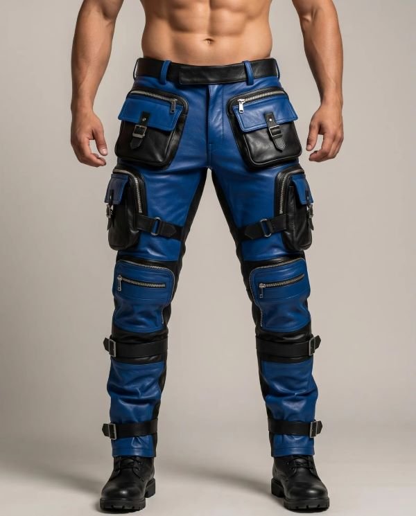 Men's Red & Black Tactical Leather Cargo Pants – Gothic Cyberpunk Steampunk Biker Trousers, - Image 8